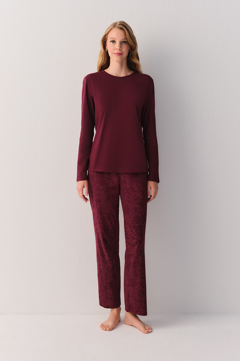 Bordo Pamuklu Comfort Pijama Takımı