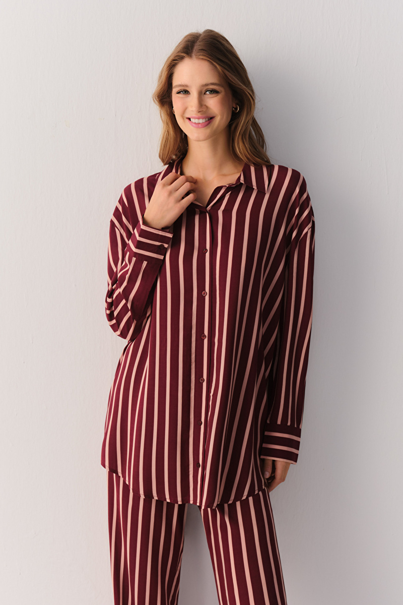 Çizgili Stripe Romance Pijama Üstü