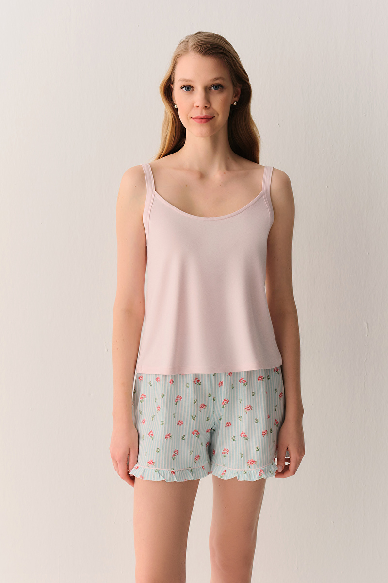 Yeşil Çizgili Melinda Atlet Şort Pijama Takımı