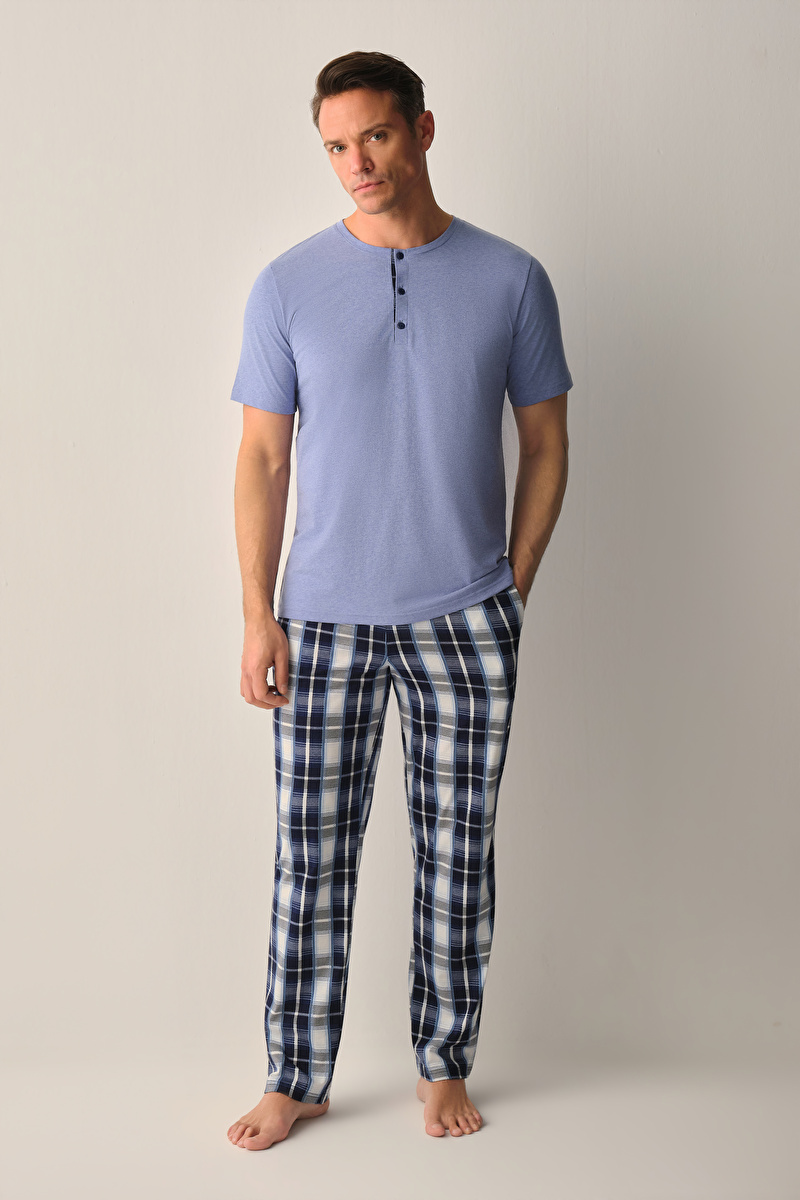 Lacivert Ekose Ethan Erkek Pijama Takımı