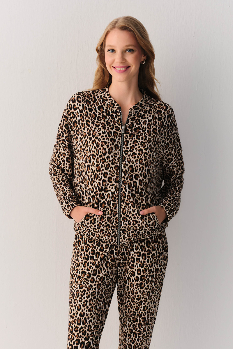Leopar Desenli Leo Lunge Eşofman Üstü