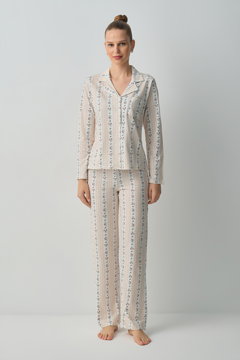Vanilya Baskılı Stella Gömlek Yaka Pijama Takımı