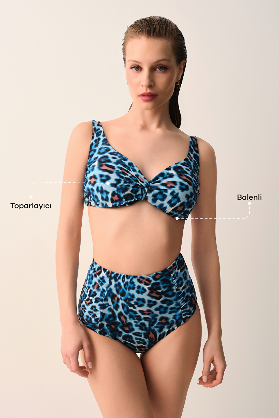 Blue Leopard Print Samantha Front Twist Bikini Top | SUWEN