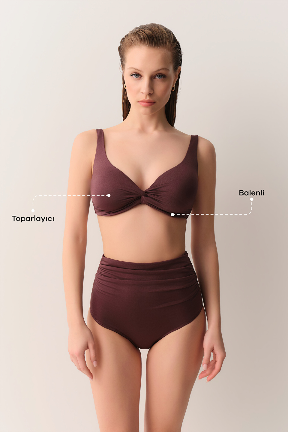 Plum Front Twist Colour Bikini Top | SUWEN