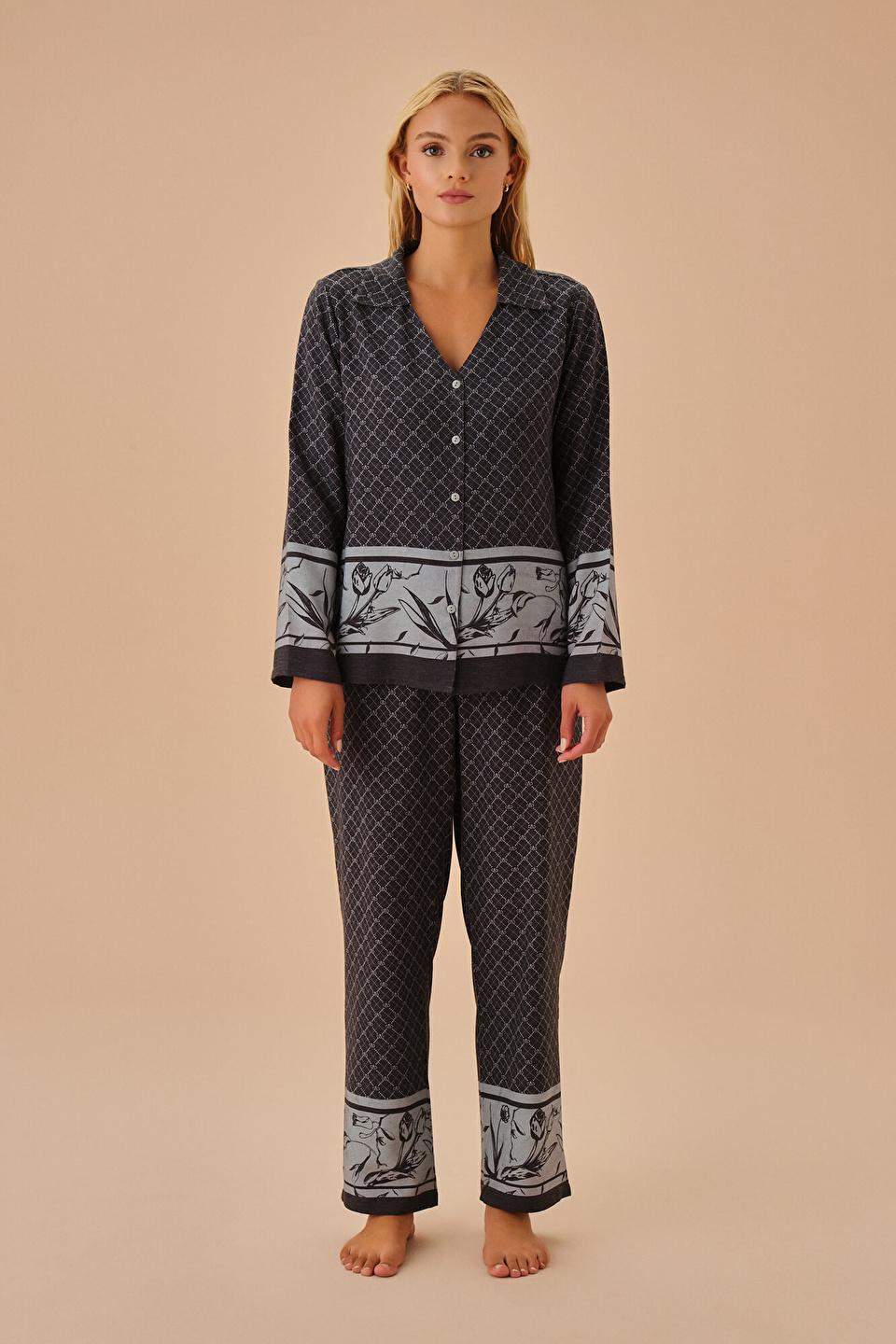 Black Print Fall Masculine Pyjamas Set | SUWEN